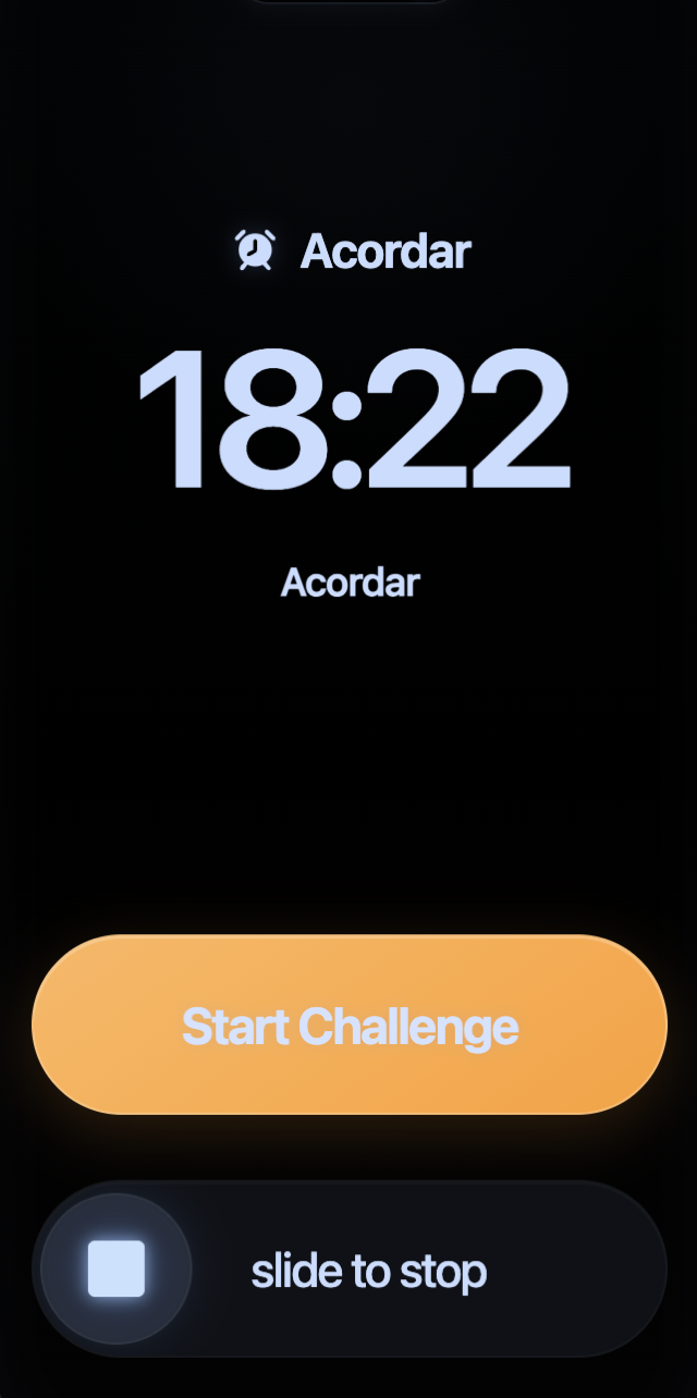 The ringing Acordar alarm with Start Challenge prominently displayed