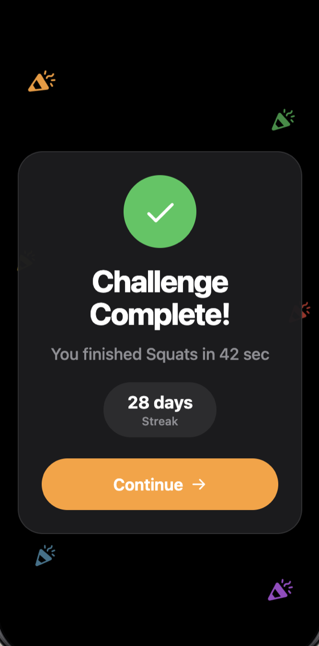 Acordar challenge complete screen showing a 28-day streak